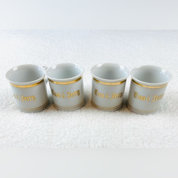 (VTG) TOM & JERRY • Set of 4 White and Gold Tea Cups - Picture 2 of 12